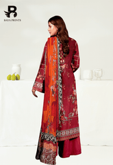 3 Piece Unstitched Printed Viscose Suit With Bamber Chiffon Dupatta - BA-V1-005